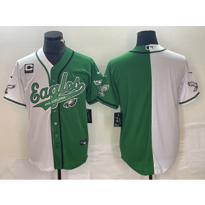 Nike Eagles Blank Green White Split Baseball Vapor Limited Men Jersey with C Patch