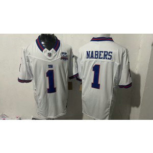 Nike Giants 1 Malik Nabers White F.U.S.E. Vapor Limited Men Jersey with 100th Patch Nike Giants 1 Malik Nabers White F.U.S.E. Vapor Limited Men Jersey with 100th Patch