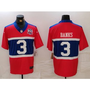 Nike Giants 3 Banks Red 2024 F.U.S.E. Vapor Limited Men Jersey with 100th patch Nike Giants 3 Banks Red 2024 F.U.S.E. Vapor Limited Men Jersey with 100th patch