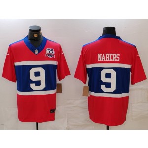 Nike Giants 9 Malik Nabers Red 2024 F.U.S.E. Vapor Limited Men Jersey with 100th patch Nike Giants 9 Malik Nabers Red 2024 F.U.S.E. Vapor Limited Men Jersey with 100th patch