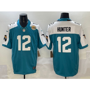 Nike Jaguars 12 Travis Hunter Teal Thanksgiving Day F.U.S.E. Vapor Limited Men Jersey