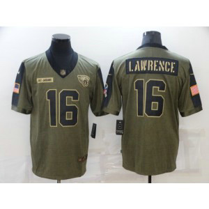 Nike Jaguars 16 Trevor Lawrence 2021 Olive Salute To Service Limited Men Jersey