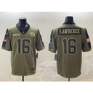 Nike Jaguars 16 Trevor Lawrence Olive Salute To Service Limited Men Jersey
