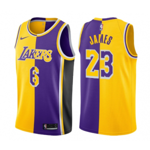 Nike Lakers 6 & 23 Lebron James Gold Purple Split Men Jersey Nike Lakers 6 & 23 Lebron James Gold Purple Split Men Jersey