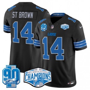 Nike Lions 14 Amon-Ra St. Brown Black 2024 NFC North Champions 90th Anniversary Patch F.U.S.E. Vapor Limited Men Jersey Nike Lions 14 Amon-Ra St. Brown Black 2024 NFC North Champions 90th Anniversary Patch F.U.S.E. Vapor Limited Men Jersey