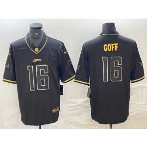 Nike Lions 16 Jared Goff Black Gold Vapor Limited Men Jersey