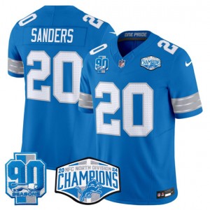 Nike Lions 20 Barry Sanders Blue 2024 NFC North Champions 90th Anniversary Patch F.U.S.E. Vapor Limited Men Jersey Nike Lions 20 Barry Sanders Blue 2024 NFC North Champions 90th Anniversary Patch F.U.S.E. Vapor Limited Men Jersey