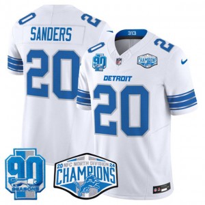 Nike Lions 20 Barry Sanders White 2024 NFC North Champions 90th Anniversary Patch F.U.S.E. Vapor Limited Men Jersey Nike Lions 20 Barry Sanders White 2024 NFC North Champions 90th Anniversary Patch F.U.S.E. Vapor Limited Men Jersey