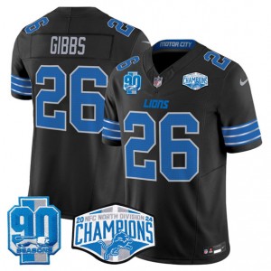 Nike Lions 26 Jahmyr Gibbs Black 2024 NFC North Champions 90th Anniversary Patch F.U.S.E. Vapor Limited Men Jersey Nike Lions 26 Jahmyr Gibbs Black 2024 NFC North Champions 90th Anniversary Patch F.U.S.E. Vapor Limited Men Jersey