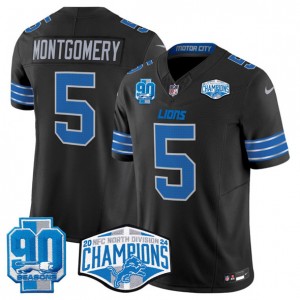 Nike Lions 5 David Montgomery Black 2024 NFC North Champions 90th Anniversary Patch F.U.S.E. Vapor Limited Men Jersey Nike Lions 5 David Montgomery Black 2024 NFC North Champions 90th Anniversary Patch F.U.S.E. Vapor Limited Men Jersey