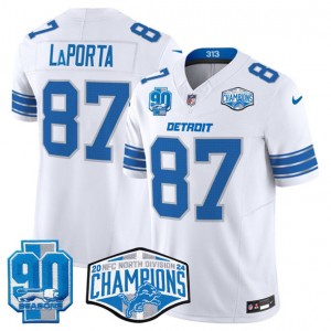 Nike Lions 87 Sam LaPorta White 2024 NFC North Champions 90th Anniversary Patch F.U.S.E. Vapor Limited Men Jersey Nike Lions 87 Sam LaPorta White 2024 NFC North Champions 90th Anniversary Patch F.U.S.E. Vapor Limited Men Jersey