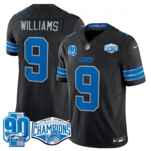Nike Lions 9 Jameson Williams Black 2024 NFC North Champions 90th Anniversary Patch F.U.S.E. Vapor Limited Men Jersey Nike Lions 9 Jameson Williams Black 2024 NFC North Champions 90th Anniversary Patch F.U.S.E. Vapor Limited Men Jersey