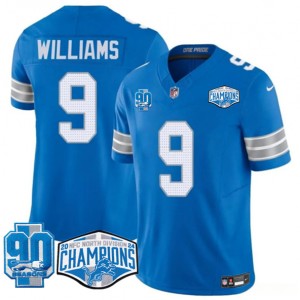 Nike Lions 9 Jameson Williams Blue 2024 NFC North Champions 90th Anniversary Patch F.U.S.E. Vapor Limited Men Jersey Nike Lions 9 Jameson Williams Blue 2024 NFC North Champions 90th Anniversary Patch F.U.S.E. Vapor Limited Men Jersey