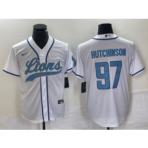 Nike Lions 97 Aidan Hutchinson White Blue Baseball Vapor Limited Men Jersey Nike Lions 97 Aidan Hutchinson White Blue Baseball Vapor Limited Men Jersey