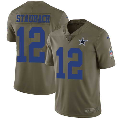 Nike Men's Dallas Cowboys #12 Roger Staubach Olive 2017 Salute To Service Stitched NFL Limited Jersey