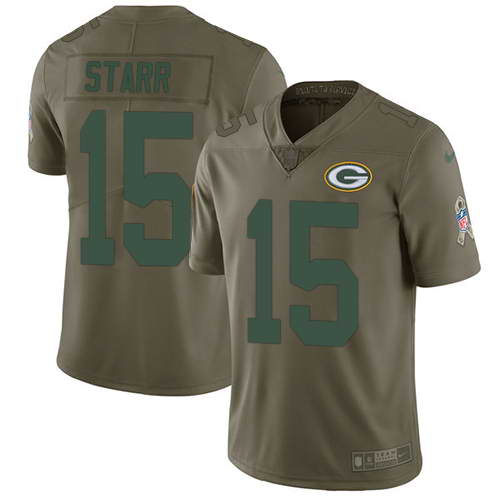 Nike Men's Green Bay Packers #15 Bart Starr Olive 2017 Salute To Service Stitched NFL Limited Jersey Nike Men's Green Bay Packers #15 Bart Starr Olive 2017 Salute To Service Stitched NFL Limited Jersey
