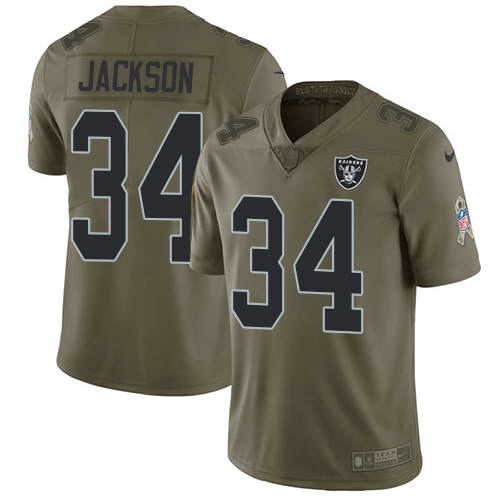 Nike Men's Oakland Raiders #34 Bo Jackson Olive 2017 Salute To Service Stitched NFL Limited Jersey Nike Men's Oakland Raiders #34 Bo Jackson Olive 2017 Salute To Service Stitched NFL Limited Jersey