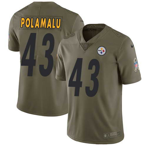 Nike Men's Pittsburgh Steelers #43 Troy Polamalu Olive 2017 Salute To Service Stitched NFL Limited Jersey Nike Men's Pittsburgh Steelers #43 Troy Polamalu Olive 2017 Salute To Service Stitched NFL Limited Jersey