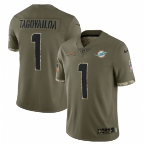 Nike Miami Dolphins 1 Tua Tagovailoa Olive 2022 Salute To Service Limited Men Jersey