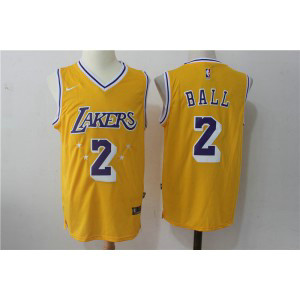 Nike NBA Lakers 2 Lonzo Ball Yellow w Purple Number Men Jersey Nike NBA Lakers 2 Lonzo Ball Yellow w Purple Number Men Jersey