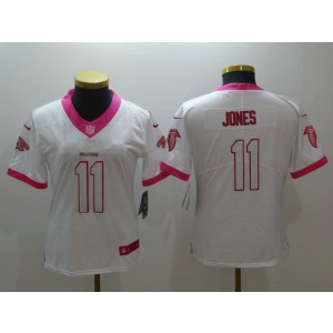 Nike NFL Falcons 11 Julio Jones White Pink Women Jersey