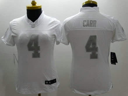 Nike Oakland Raiders #4 Derek Carr Platinum White Limited Womens Jersey Nike Oakland Raiders #4 Derek Carr Platinum White Limited Womens Jersey