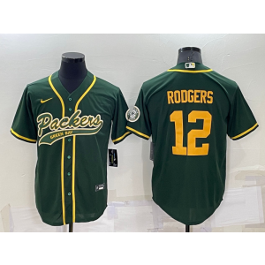 Nike Packers 12 Aaron Rodgers Green Yellow Vapor Baseball Limited Men Jersey