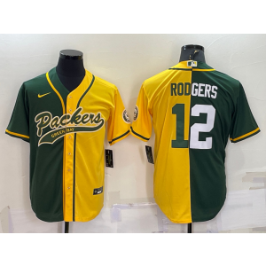 Nike Packers 12 Aaron Rodgers Yellow Green SPlit Vapor Baseball Limited Men Jersey