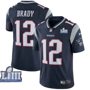 Nike Patriots #12 Tom Brady Navy Youth 2019 Super Bowl LIII Vapor Untouchable Limited Jersey