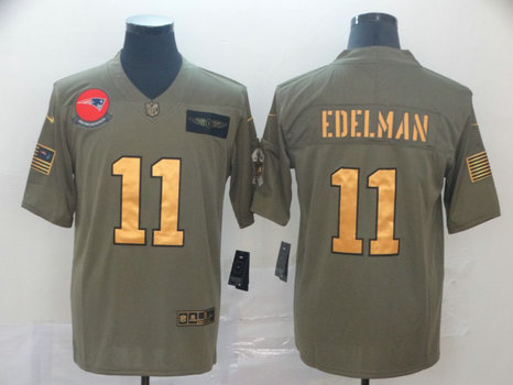 Nike Patriots 11 Julian Edelman 2019 Olive Gold Salute To Service Limited Jersey Nike Patriots 11 Julian Edelman 2019 Olive Gold Salute To Service Limited Jersey