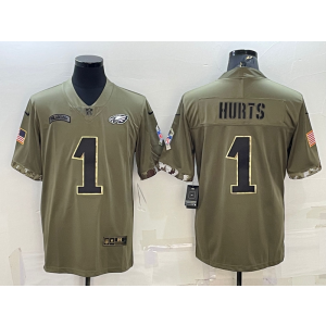 Nike Philadelphia Eagles 1 Jalen Hurts Olive 2022 Salute To Service Limited Men Jersey
