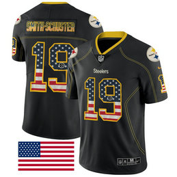 Nike Pittsburgh Steelers #19 JuJu Smith-Schuster Black Stitched NFL Men's Limited Rush USA Flag Jersey Nike Pittsburgh Steelers #19 JuJu Smith-Schuster Black Stitched NFL Men's Limited Rush USA Flag Jersey