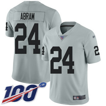 Nike Raiders #24 Johnathan Abram Silver Men's Stitched NFL Limited Inverted Legend 100th Season Jersey Nike Raiders #24 Johnathan Abram Silver Men's Stitched NFL Limited Inverted Legend 100th Season Jersey