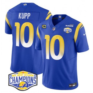 Nike Rams 10 Cooper Kupp Blue 2024 NFC West Champions F.U.S.E. Vapor Limited Men Jersey with C Patch