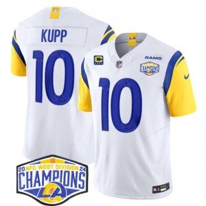 Nike Rams 10 Cooper Kupp White 2024 NFC West Champions F.U.S.E. Vapor Limited Men Jersey with C Patch