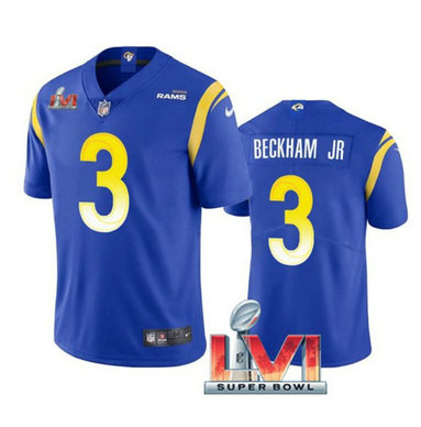 Nike Rams 3 Odell Beckham Jr. Royal 2022 Super Bowl LVI Vapor Limited Jersey Nike Rams 3 Odell Beckham Jr. Royal 2022 Super Bowl LVI Vapor Limited Jersey
