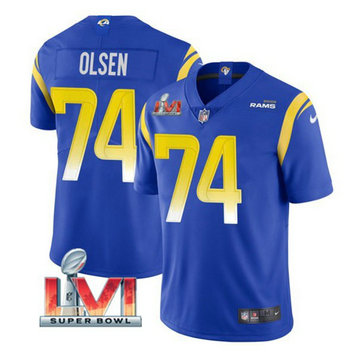 Nike Rams 74 Merlin Olsen Royal 2022 Super Bowl LVI Vapor Limited Jersey Nike Rams 74 Merlin Olsen Royal 2022 Super Bowl LVI Vapor Limited Jersey