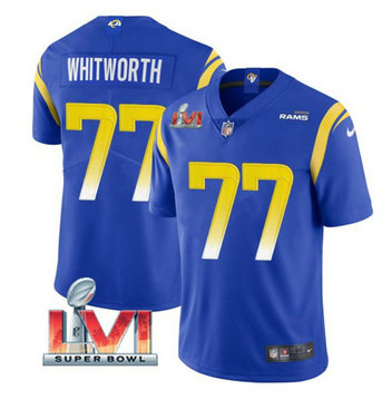 Nike Rams 77 Andrew Whitworth Royal 2022 Super Bowl LVI Vapor Limited Jersey Nike Rams 77 Andrew Whitworth Royal 2022 Super Bowl LVI Vapor Limited Jersey