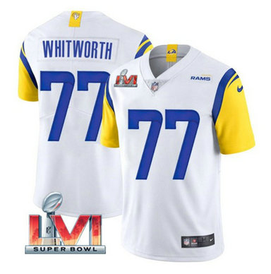 Nike Rams 77 Andrew Whitworth White 2022 Super Bowl LVI Vapor Limited Jersey Nike Rams 77 Andrew Whitworth White 2022 Super Bowl LVI Vapor Limited Jersey