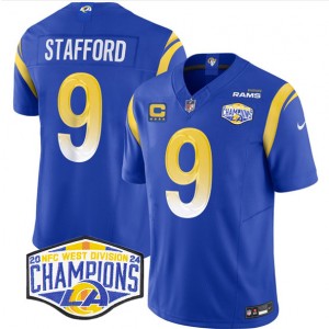 Nike Rams 9 Matthew Stafford Blue 2024 NFC West Champions F.U.S.E. Vapor Limited Men Jersey with C Patch