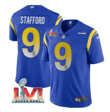 Nike Rams 9 Matthew Stafford Royal 2022 Super Bowl LVI Vapor Limited Jersey Nike Rams 9 Matthew Stafford Royal 2022 Super Bowl LVI Vapor Limited Jersey