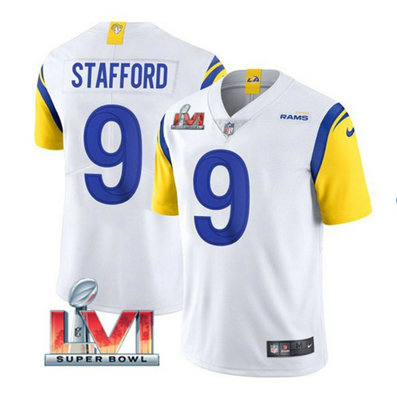 Nike Rams 9 Matthew Stafford White 2022 Super Bowl LVI Vapor Limited Jersey Nike Rams 9 Matthew Stafford White 2022 Super Bowl LVI Vapor Limited Jersey