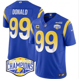 Nike Rams 99 Aaron Donald Blue 2024 NFC West Champions F.U.S.E. Vapor Limited Men Jersey with C Patch