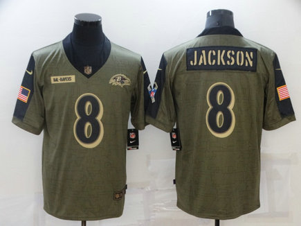 Nike Ravens 8 Lamar Jackson Olive 2021 Salute To Service Limited Jersey Nike Ravens 8 Lamar Jackson Olive 2021 Salute To Service Limited Jersey