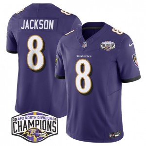 Nike Ravens 8 Lamar Jackson Purple 2024 AFC North Division Champions F.U.S.E. Vapor Limited Men Jersey Nike Ravens 8 Lamar Jackson Purple 2024 AFC North Division Champions F.U.S.E. Vapor Limited Men Jersey