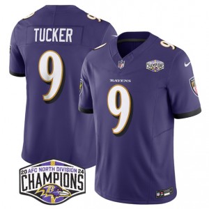 Nike Ravens 9 Justin Tucker Purple 2024 AFC North Division Champions F.U.S.E. Vapor Limited Men Jersey Nike Ravens 9 Justin Tucker Purple 2024 AFC North Division Champions F.U.S.E. Vapor Limited Men Jersey