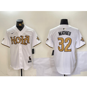 Nike Saints 32 Tyrann Mathieu White Gold Vapor Nola Baseball Limited Men Jersey Nike Saints 32 Tyrann Mathieu White Gold Vapor Nola Baseball Limited Men Jersey