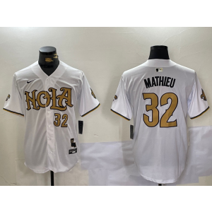 Nike Saints 32 Tyrann Mathieu White Gold Vapor Nola Baseball Logo Limited Men Jersey Nike Saints 32 Tyrann Mathieu White Gold Vapor Nola Baseball Logo Limited Men Jersey