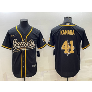 Nike Saints 41 Alvin Kamara Black Team Big Logo With Patch Vapor Baseball Limited Men Jersey Nike Saints 41 Alvin Kamara Black Team Big Logo With Patch Vapor Baseball Limited Men Jersey