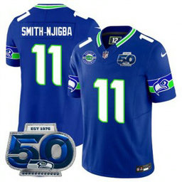 Nike Seahawks 11 Jaxon Smith-Njigba Royal F.U.S.E. Vapor Limited Men Jersey with 50th Patch Nike Seahawks 11 Jaxon Smith-Njigba Royal F.U.S.E. Vapor Limited Men Jersey with 50th Patch